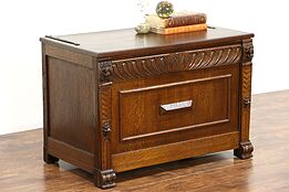 Oak Scandinavian Antique 1900 Blanket Chest or Dowry Trunk, Carved Lion Heads