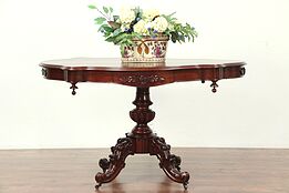 Victorian Antique Mahogany Turtle Top Hall Center or Lamp Table, France #29186