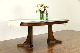 Round Oak Craftsman 52" Dining Table, 2 Leaves, Signed Stickley 1996  #32036