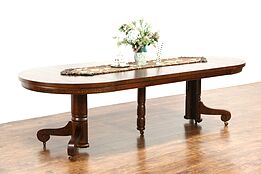 Round Quarter Sawn Oak 1900 Antique 45" Pedestal Dining Table, 4 Leaves