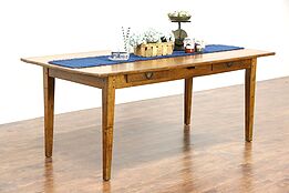 Oak 1915 Antique Library or Harvest Dining Table, 2 Drawers
