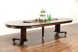 Round 54" Quarter Sawn Oak 1900 Antique Pedestal Dining Table, Extends 10 1/2'