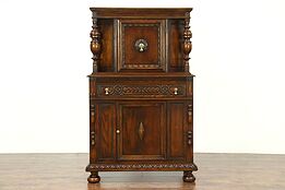 English Tudor Antique 1920's Carved Oak China or Bar Cabinet #28884