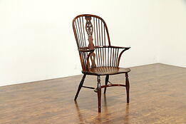 English Antique 1820 Hand Carved Elm Windsor Chair #31397