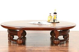 English Tudor Oval Antique Carved Oak Giant Coffee Table #29938