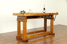 Carpenter Antique Workbench, Kitchen Island, Wine & Cheese Table #30990