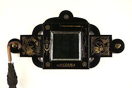 Eastlake 1870's Antique Beveled Mirror Hat Hooks, Ebonized Japanese Motifs
