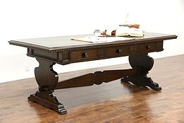 Italian 1890 Antique 7 1/2' Library Writing Desk, Hall or Dining Table, Exorcist