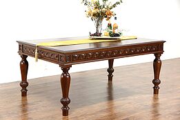 Italian Antique Mahogany 1890's Dining or Hall Table, Library Writing Desk