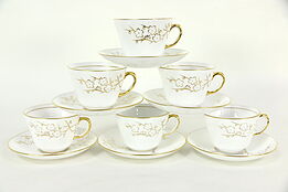 Set of Six Cups and Saucers, Spode Blanche de Chine Pattern, Gold and White