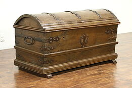 Oak Antique 1800 Treasure Chest or Trunk, Wrought Iron Bindings, Germany