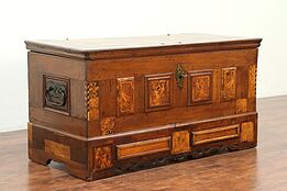 Dowry Chest or Trunk, Marquetry Birds, Wrought Iron Lock, 1760 Antique  #29120