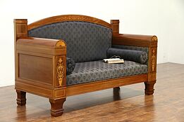 Empire Danish Antique Hall Settee, Loveseat Banquette, Mahogany Marquetry #30251