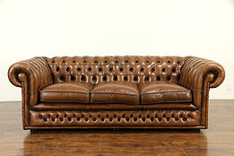 Chesterfield Tufted Brown Leather Vintage Scandinavian Sofa #31752