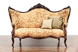 Victorian 1860 Antique Carved Grape & Fruit Motif Rosewood Sofa, New Upholstery