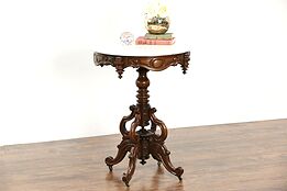 Victorian Hand Carved Walnut 1860's Antique Marble Top Parlor or Lamp Table