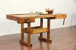 Carpenter Salvage Antique Workbench, Kitchen Island, Wine & Cheese Table #29847
