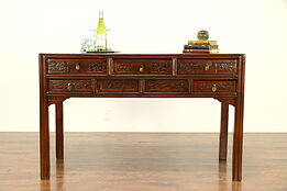 Chinese Carved Pine Antique Hall Console Sofa Table, Secret Compartment #30400