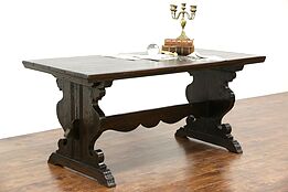 Italian late 1700's Antique Oak Trestle Dining or Library Table, Writing Desk