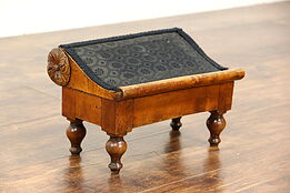 English Carved 1830 Antique Fruitwood Footstool, Horse Hair Upholstery