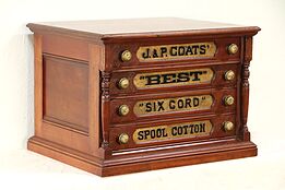 Cherry Antique Spool or Collector Cabinet or Jewelry Chest, Signed Coats #29674