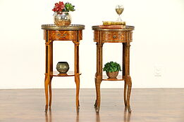 Pair of Antique Italian Tulipwood Marquetry Nightstands or End Tables #30511