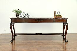 Georgian Mahogany Antique Hall Console or Sofa Table, Carved Claw Feet #30675