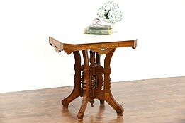 Victorian Eastlake 1880's Antique Marble Top Walnut Lamp or Parlor Table