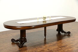 Round Oak 52" Antique 1900 Dining Table, Claw Feet, 6 Leaves, Extends 10' 4"