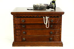 Spool Cabinet or Jewelry Chest, 4 Drawers, 1870 Antique Signed Clark