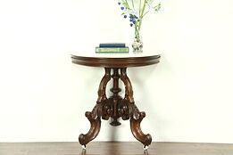 Victorian 1860 Antique Half Round Demilune Hall Console Table, Marble Top
