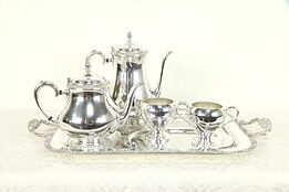 Silverplate Vintage Tea & Coffee Set, Tray, Henley by Oneida & Blankinton #30970