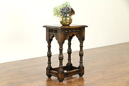 Oak English Tudor 1910 Antique Chairside Table, Stand or Pedestal #31306