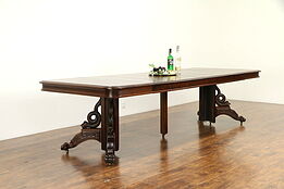 Victorian Antique Carved Walnut Dining Table, 6 Leaves, Extends 9 1/2' #31600