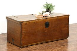 German Walnut 1840's Antique Chest or Trunk, Wrought Iron Mounts