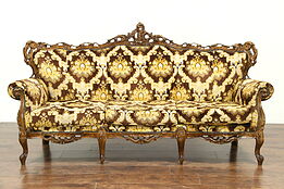 Baroque Style Large Carved Fruitwood Vintage Sofa, Italy