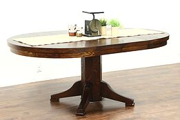 Round Solid Oak 1910 Antique 45" Craftsman Dining Table, 2 Leaves