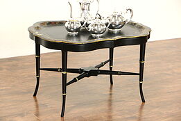 English Paper Mache Pearl & Hand Painted 1860 Antique Tray & Base Coffee Table