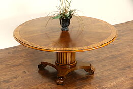 Henredon Round 5' 4" Vintage Banded Table, Sunburst Top, Classical Column