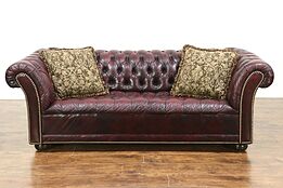 Chesterfield Leather Tufted Vintage Sofa, Brass Nailhead Trim