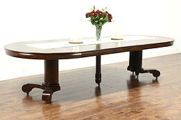 Empire Round 54" Antique 1900 Oak Dining Table, 6 Leaves, Extends 10' 6" #28598
