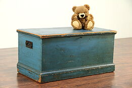 Country Pine Antique Blanket Chest or Trunk or Coffee Table, Blue Paint #29983