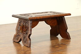 Carved Oak Antique English Tudor Design Footstool #30874
