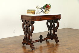 Victorian Renaissance Antique Walnut Lamp Table or Desk, Marble Top #31371