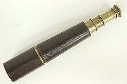 Spyglass Telescope, English 1916 Antique 4 Section, Brass & Leather, High #29008