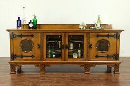 Oak Gothic Carved Dutch Antique Sideboard, Server or TV Console Cabinet #30638