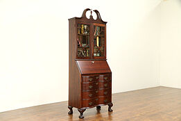 Traditional 1930's Vintage Carved Mahogany Secretary Desk & Bookcase #30856