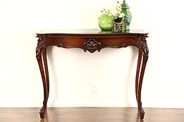 Rosewood 1870's French Antique Console opens to Game Table, Leather Top