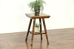 Oak Antique 1900 Chair Side Table or Plant Stand with Shelf  #28712