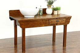 Country Pine 1900 Antique Work Table, Sink Vanity, Bar or TV Console